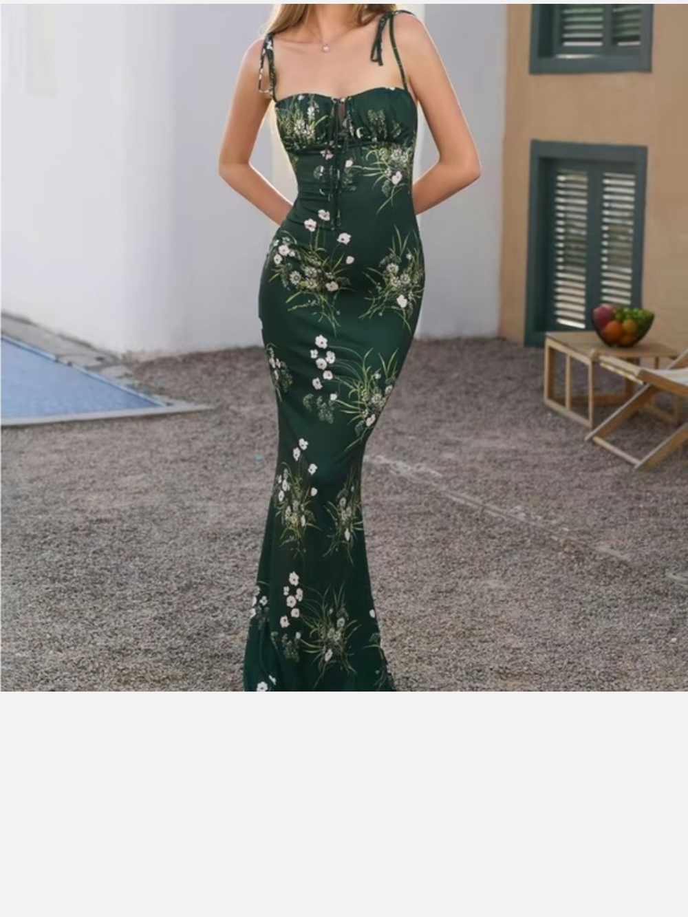 Green Floral Tie-Shoulder Parthea Dress